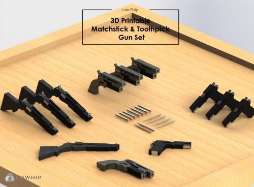 3D Printable Matchstick Low Poly Gun Set